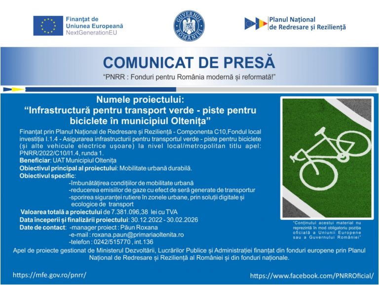 Comunicat de presa UAT Municipiul Oltenita