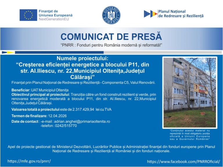 Comunicat de presa UAT Municipiul Oltenita