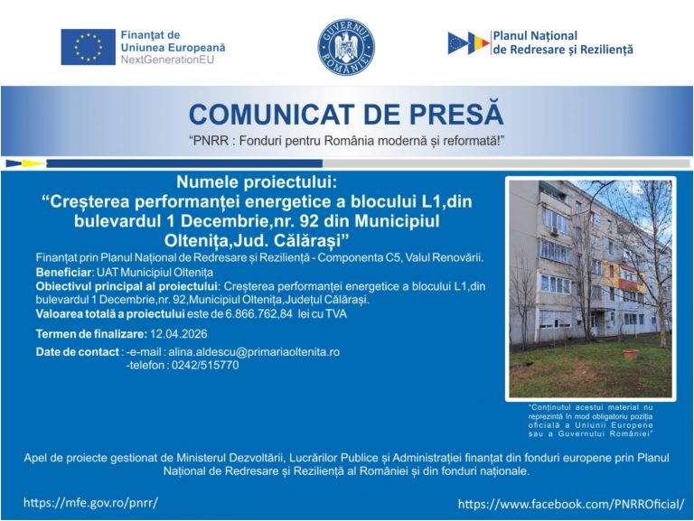 Comunicat de presa UAT Municipiul Oltenita
