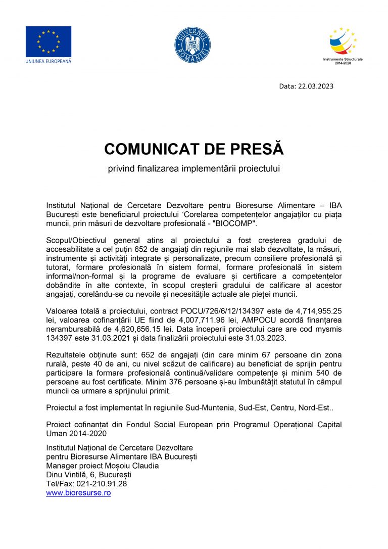 Comunicat de presă IBA București