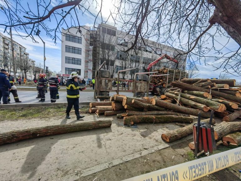 Trei femei rănite, după ce mai mulți bușteni căzuți dintr-o remorcă au ajuns pe trotuar. Unde a avut loc accidentul