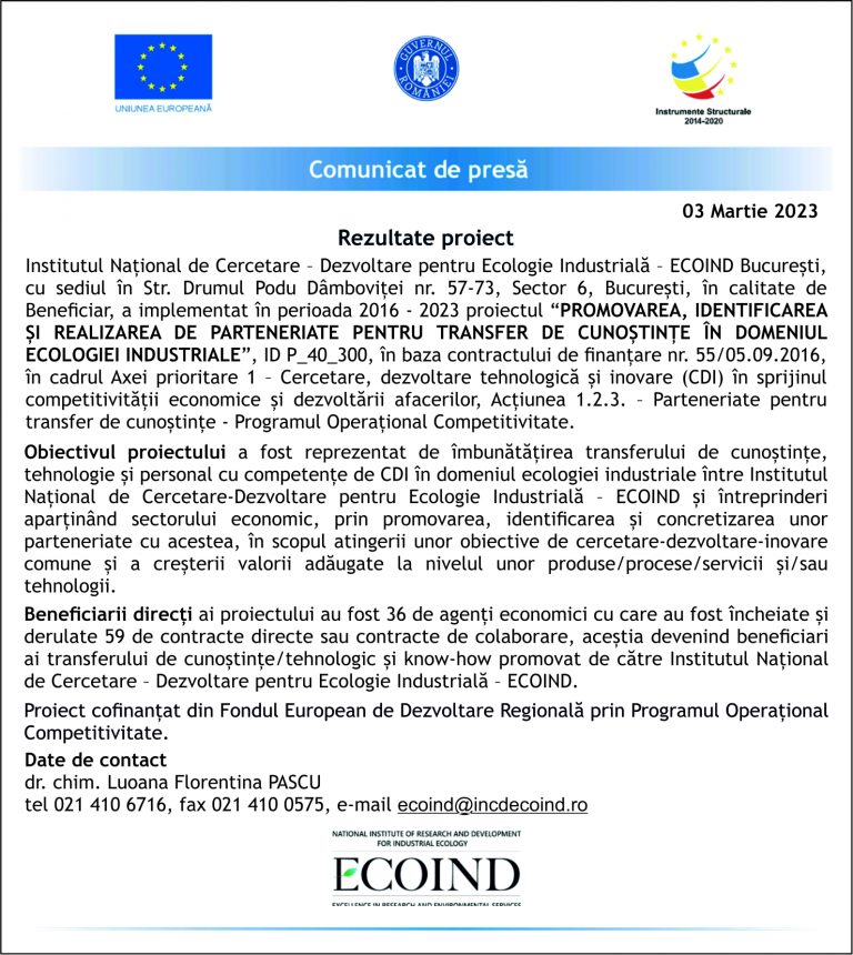 Comunicat de presă ECOIND București
