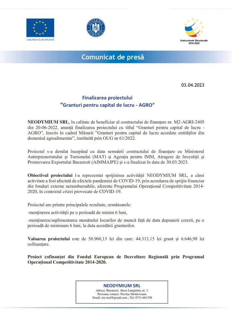 Comunicat de presa NEODYMIUM SRL