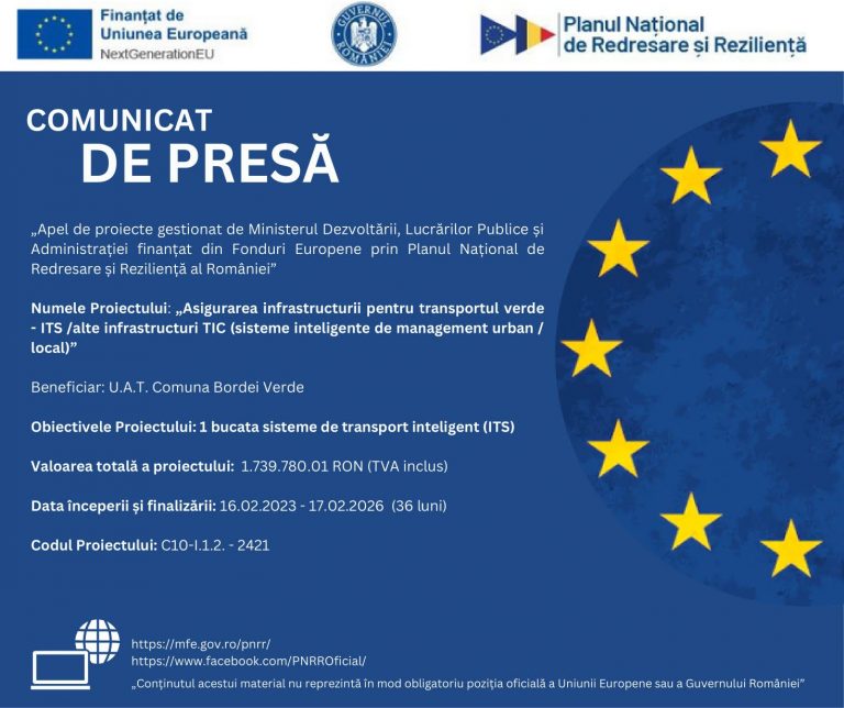 Comunicat de presa UAT Comuna Bordei Verde