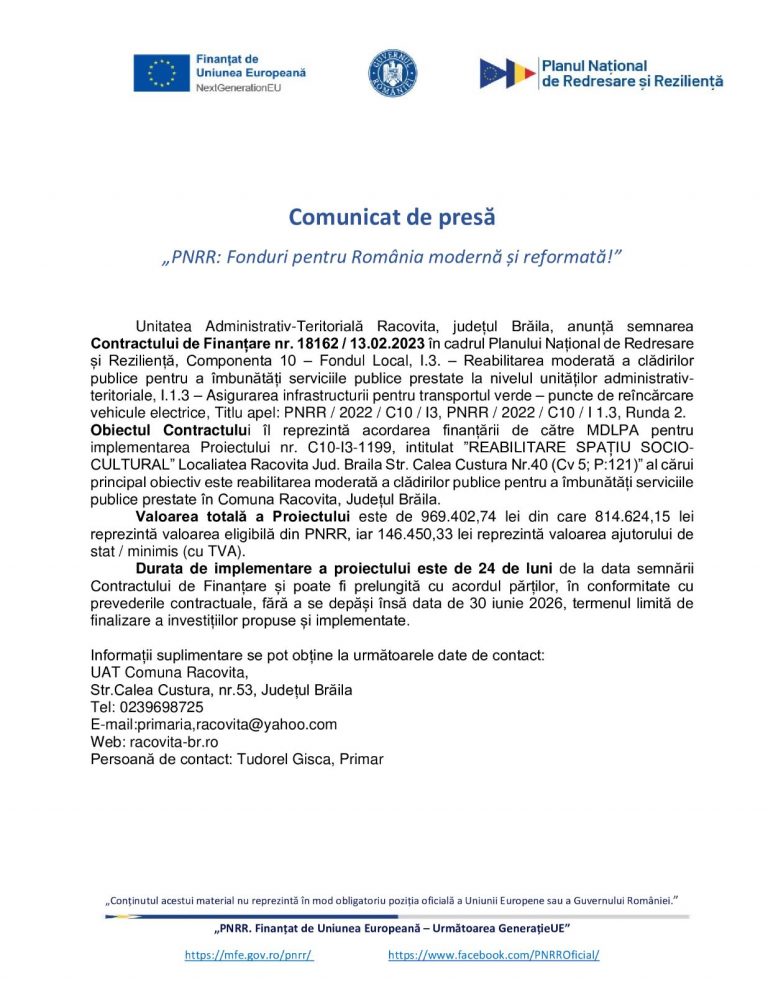 Comunicat de presa UAT Racovita