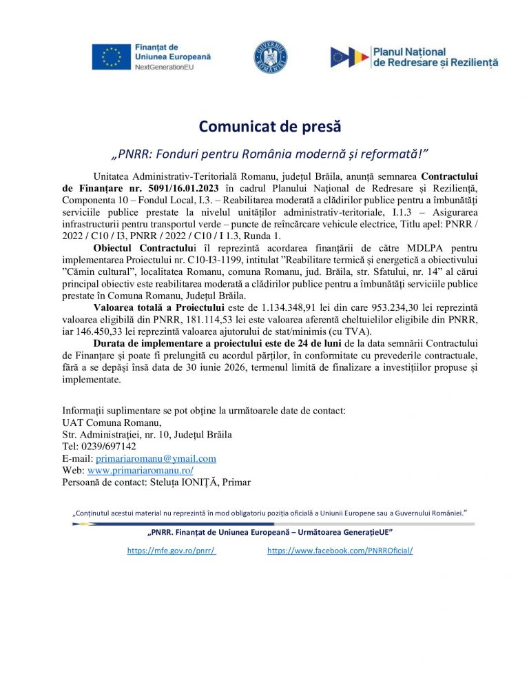 Comunicat de presa UAT Romanu