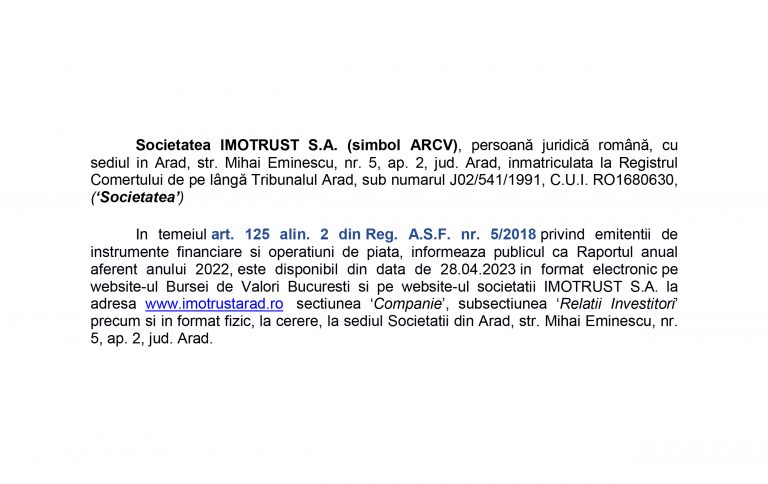 Raport anual 2022 IMOTRUST