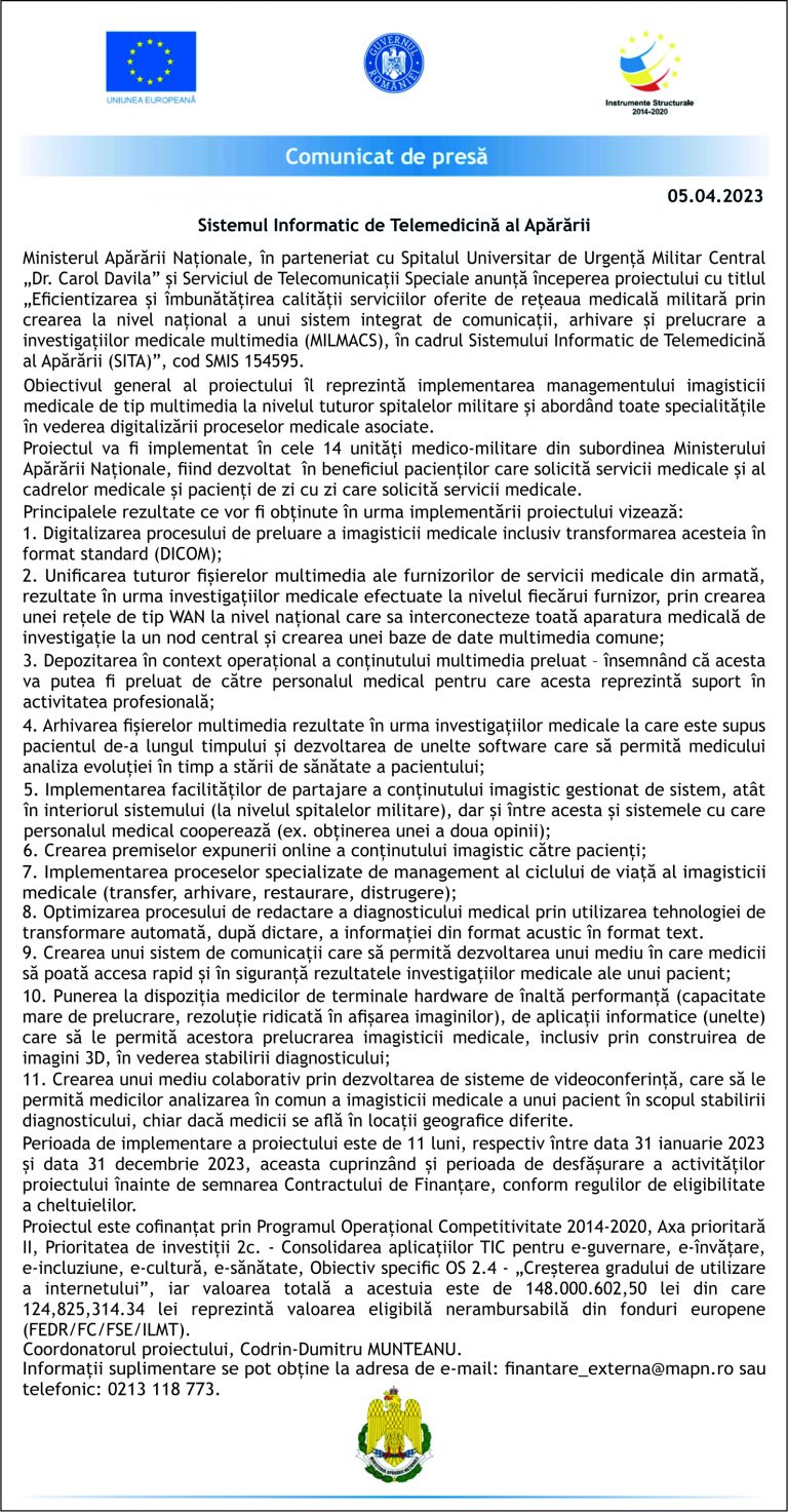 Comunicat de presa Ministerul Apărării Naționale