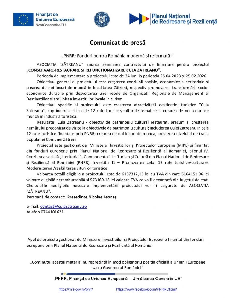 Comunicat de presa ASOCIATIA ZATREANU