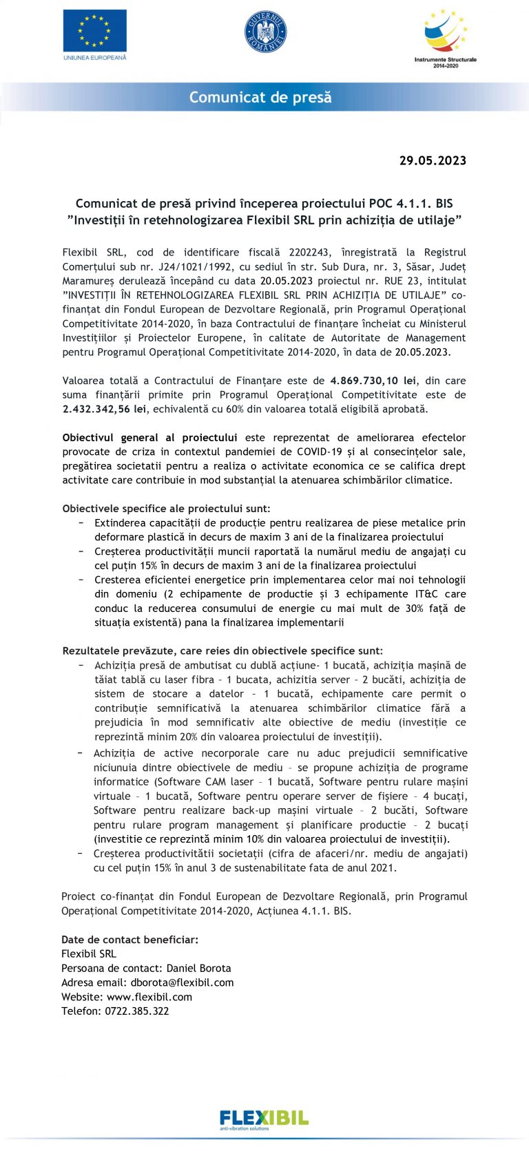 Comunicat de presă Flexibil SRL