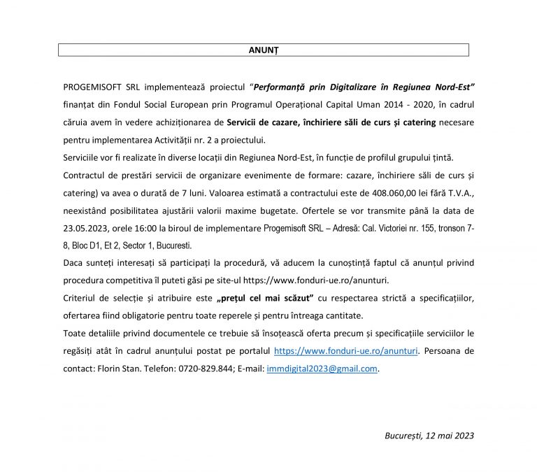 Anunț PROGEMISOFT SRL