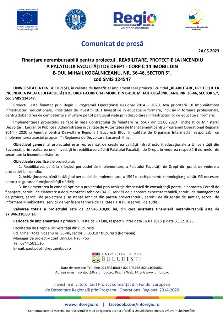 Comunicat de presa Universitatea din București