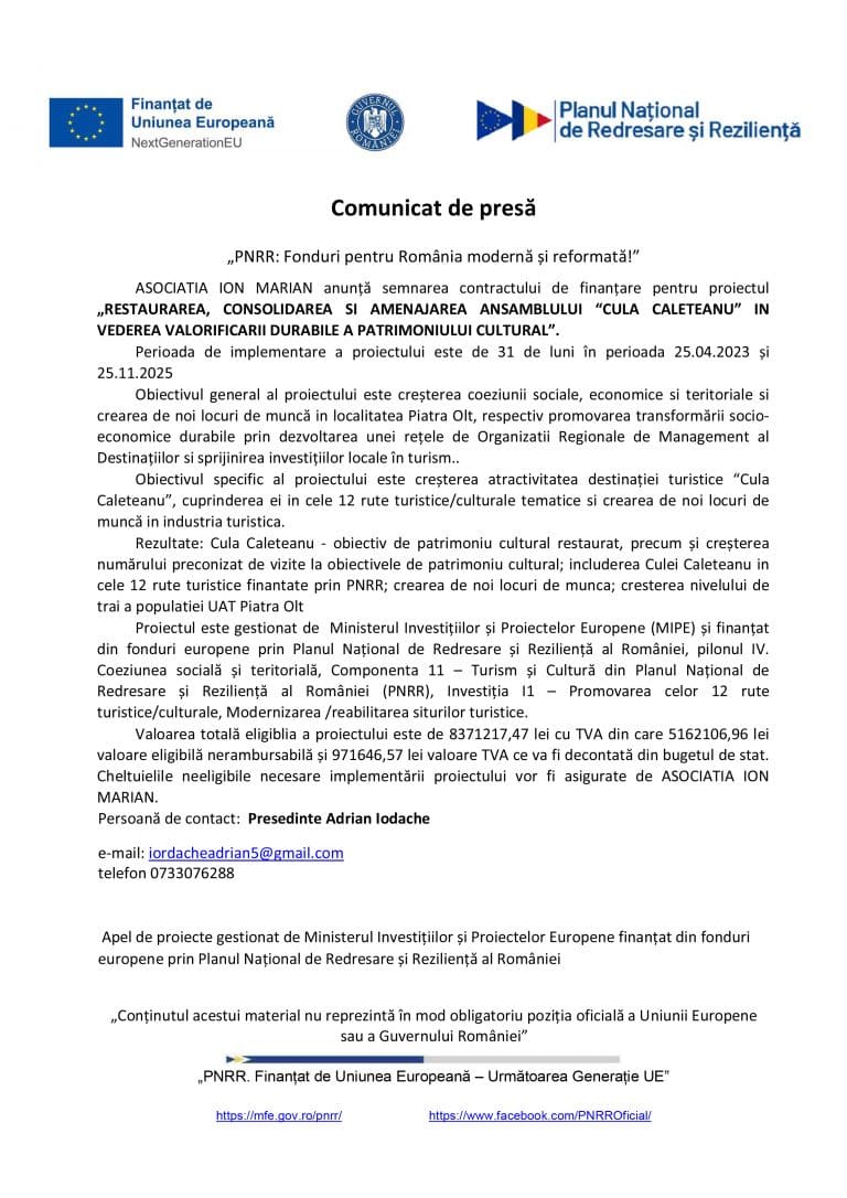 Comunicat de presă ASOCIATIA ION MARIAN
