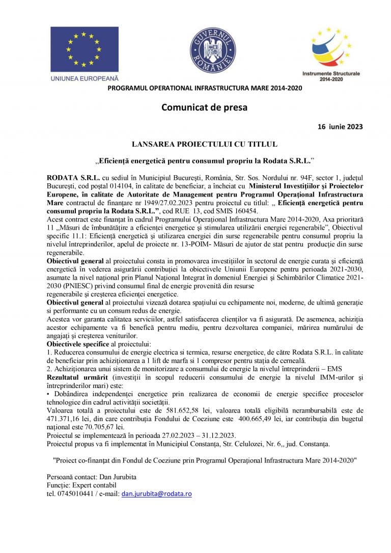 Comunicat de presă RODATA SRL