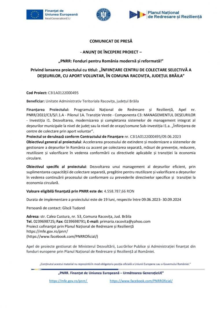 Comunicat de presa UAT Racovita