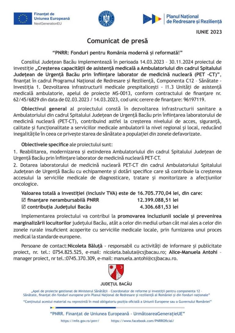 Comunicat de presa Consiliul Judetean Bacau