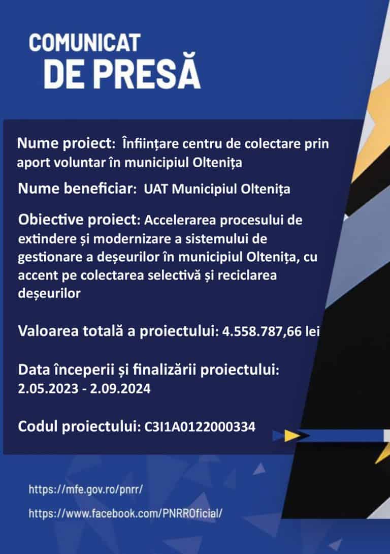 Comunicat de presă UAT municipiul Oltenița