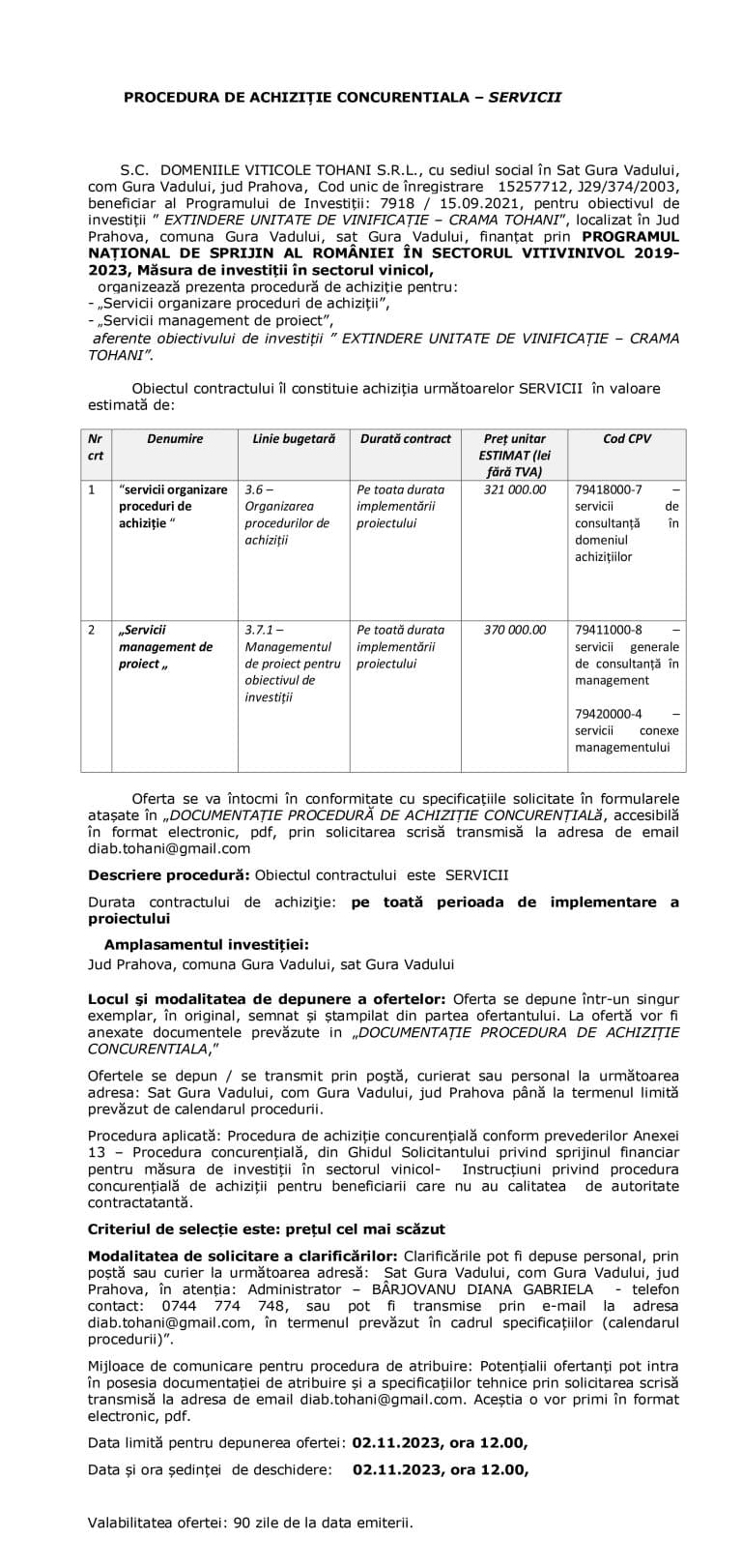 S.C. DOMENIILE VITICOLE TOHANI SRL
