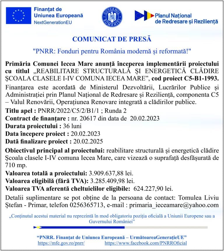 Comunicat de presă Comuna Iecea 2