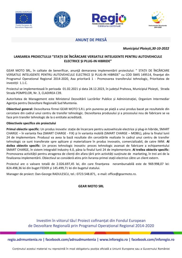 Comunicat de presă GEAR MOTO SRL