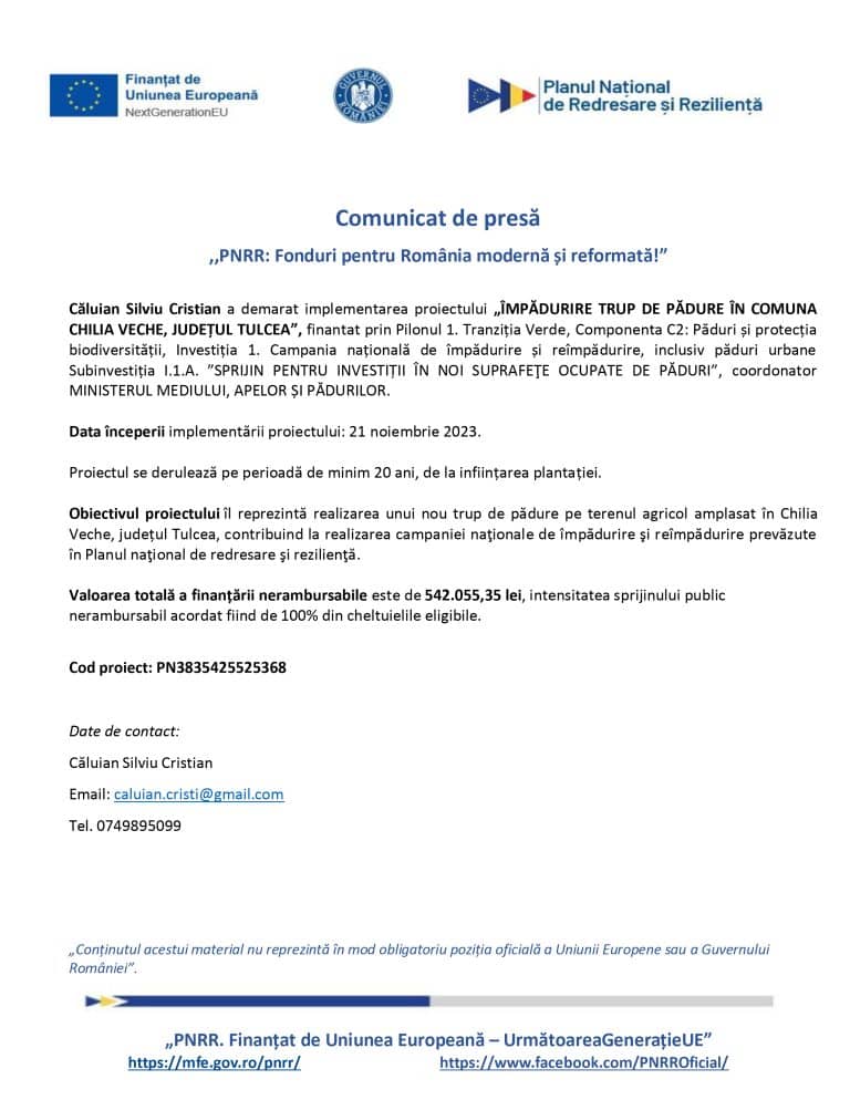 Comunicat de presă Căluian Silviu Cristian