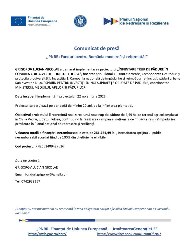 Comunicat de presă GRIGOROV LUCIAN-NICOLAE