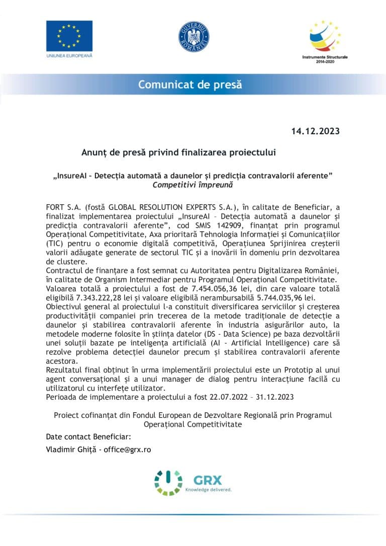 Comunicat de presă FORT SA