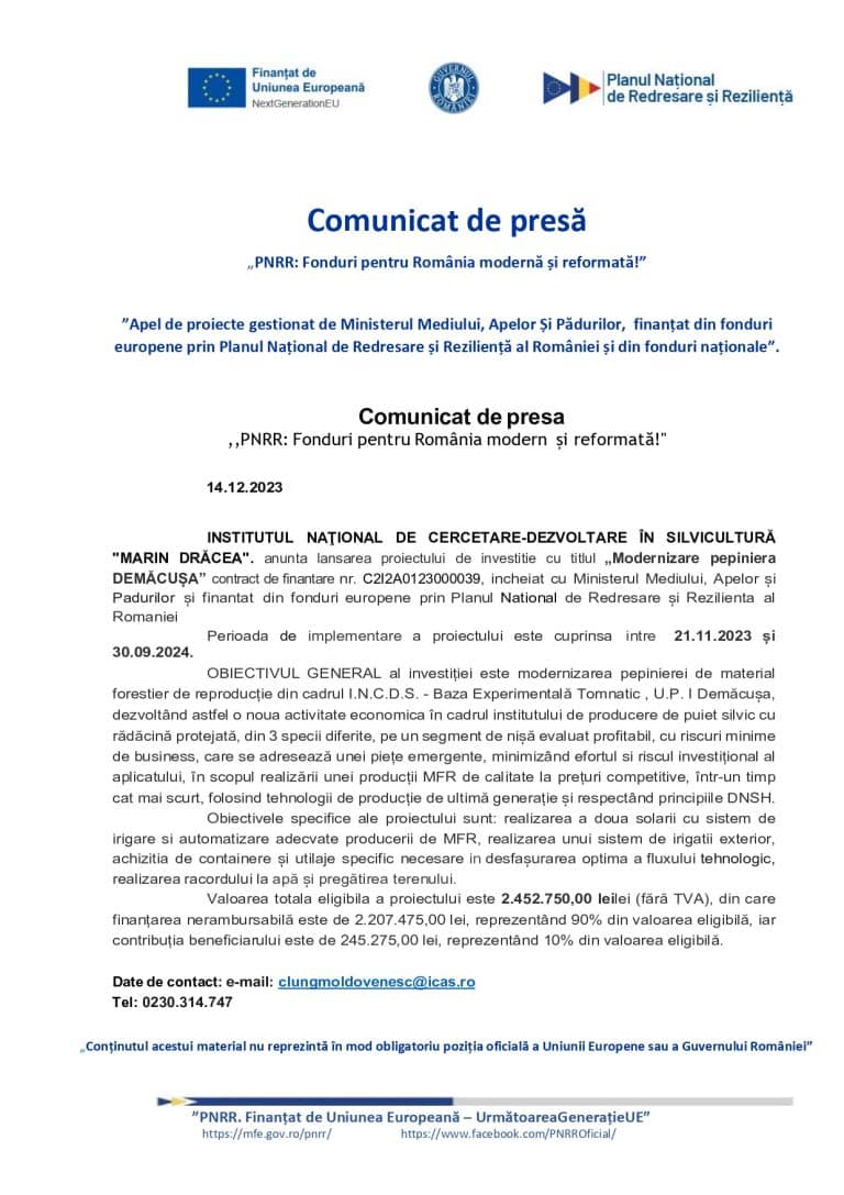 Comunicat de presă Institutul Național de Cercetare-Dezvoltare în Sivicultură Marin Drăcea (2)