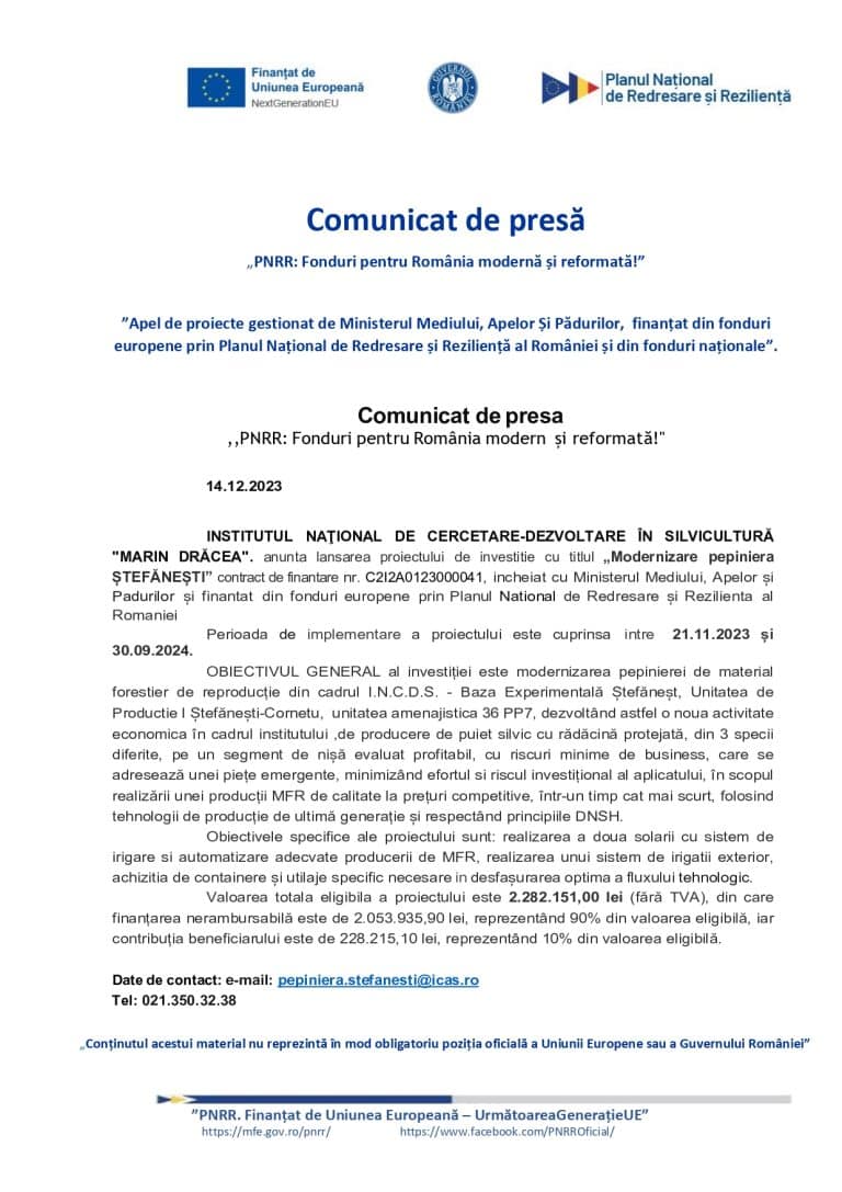 Comunicat de presă Institutul Național de Cercetare-Dezvoltare în Sivicultură Marin Drăcea (3)
