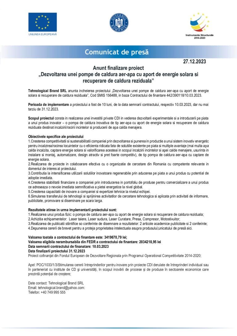 Comunicat de presă finalizarea-proiectului-156488-Tech-INOE