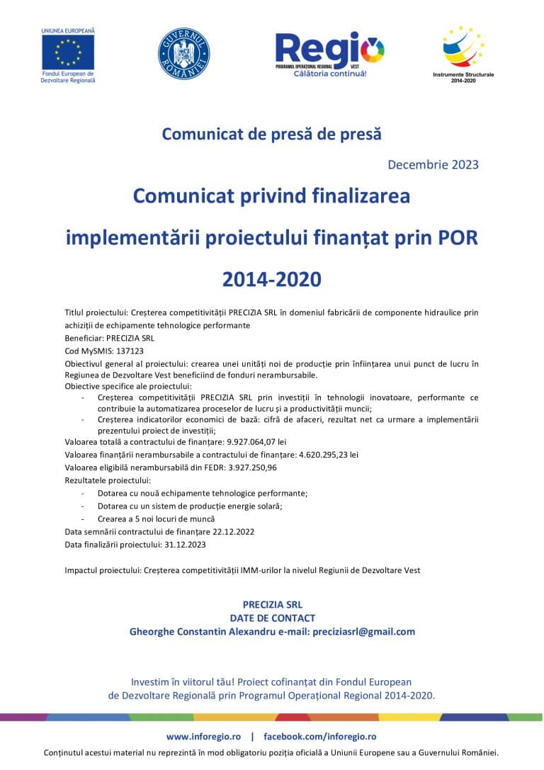 Comunicat de presă PRECIZIA SRL
