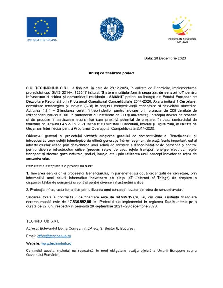 Comunicat de presa TECHNOHUB SRL