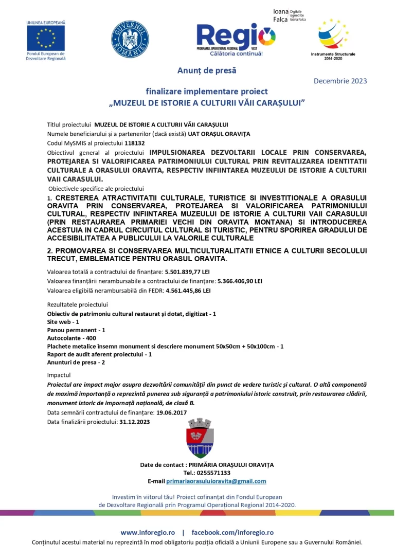 Comunicat de presă Oravița