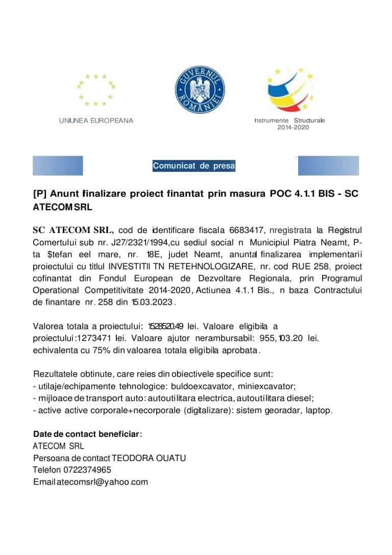 Comunicat de presa ATECOM SRL