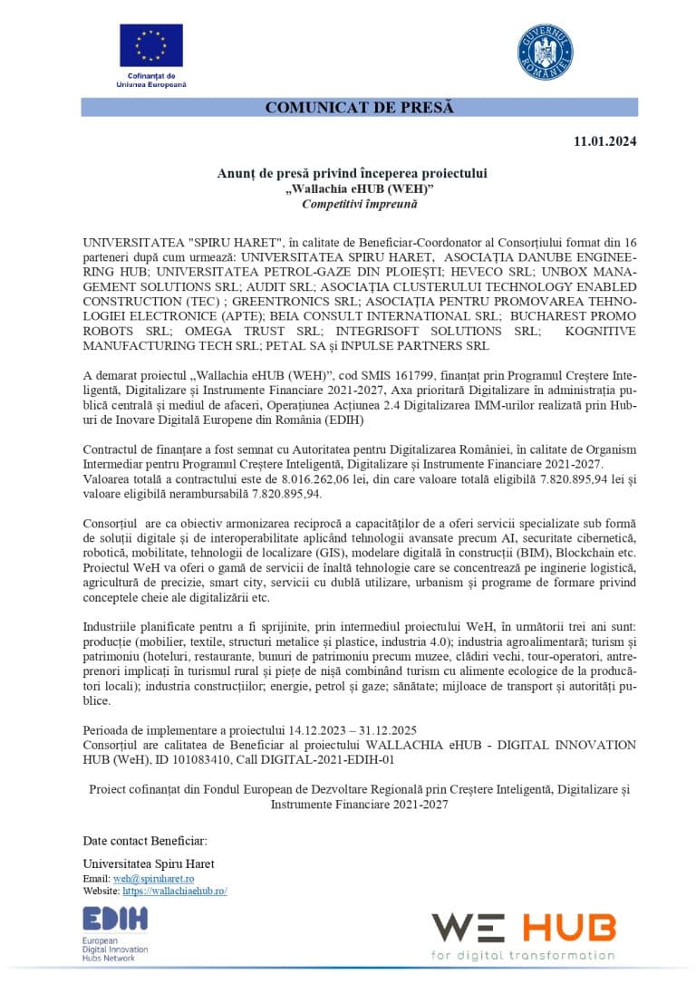 Comunicat de presă UNIVERSITATEA SPIRU HARET