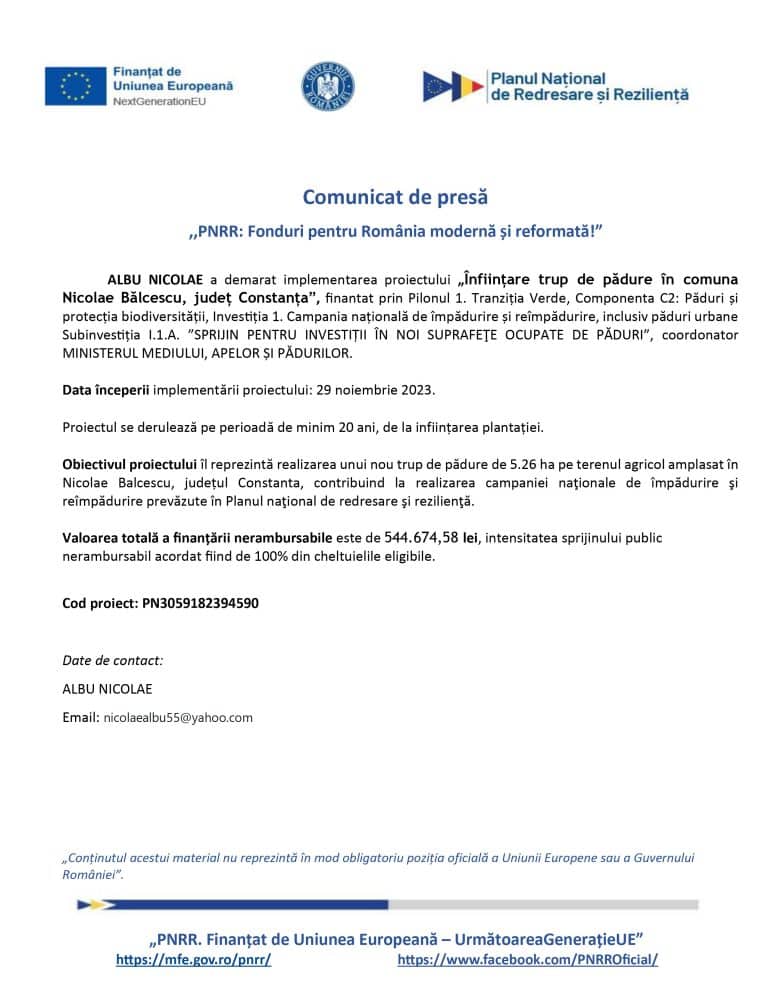 Comunicat de presă Albu Nicolae
