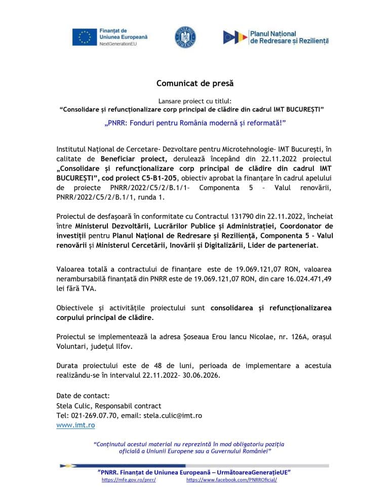 Comunicat de presă IMT Bucuresti