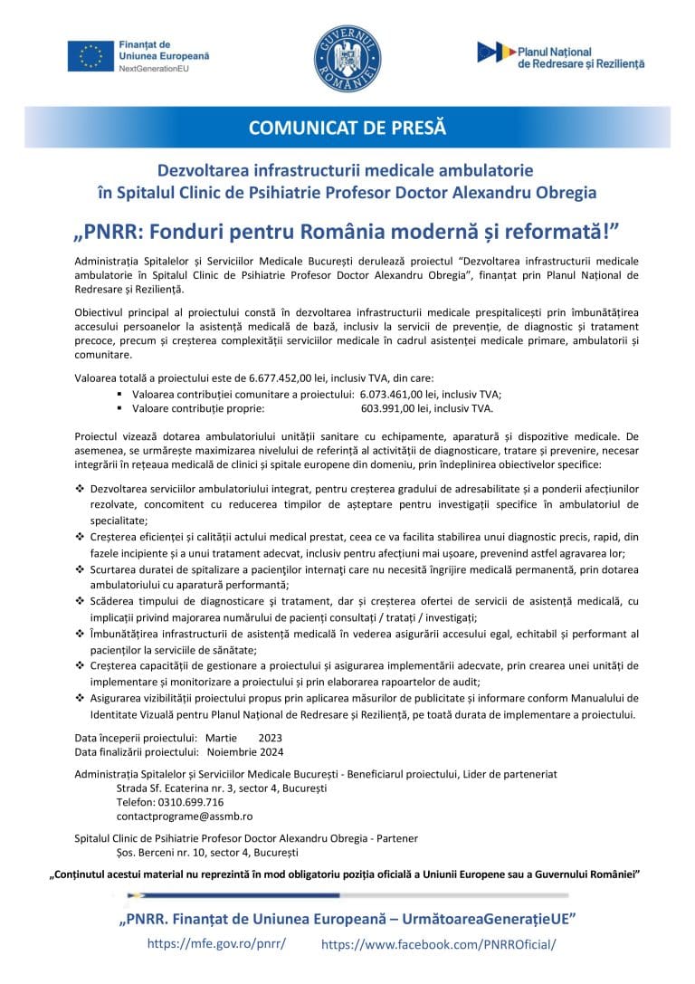 Comunicat de presă Administrația Spitalelor și Serviciilor Medicale București