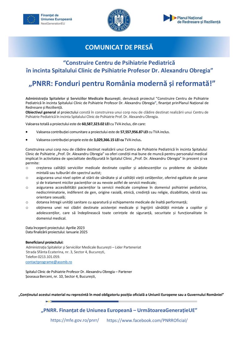 Comunicat de presă Administrația Spitalelor și Serviciilor Medicale București