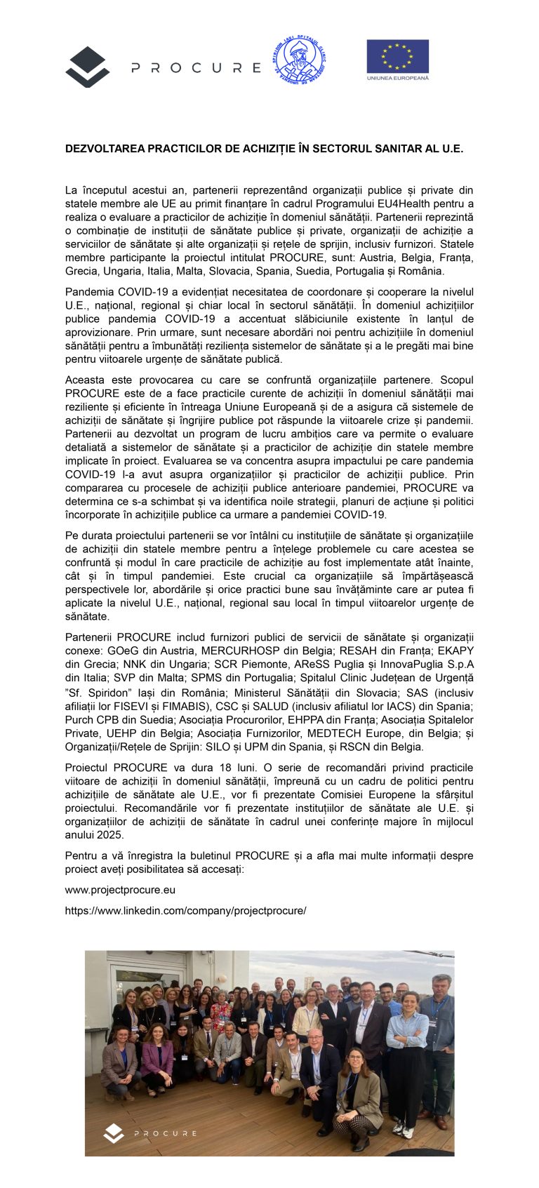 Comunicat de presă PROCURE
