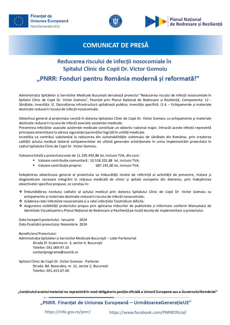 Comunicat de presă Administrație Spitalelor și Serviciilor Medicale București