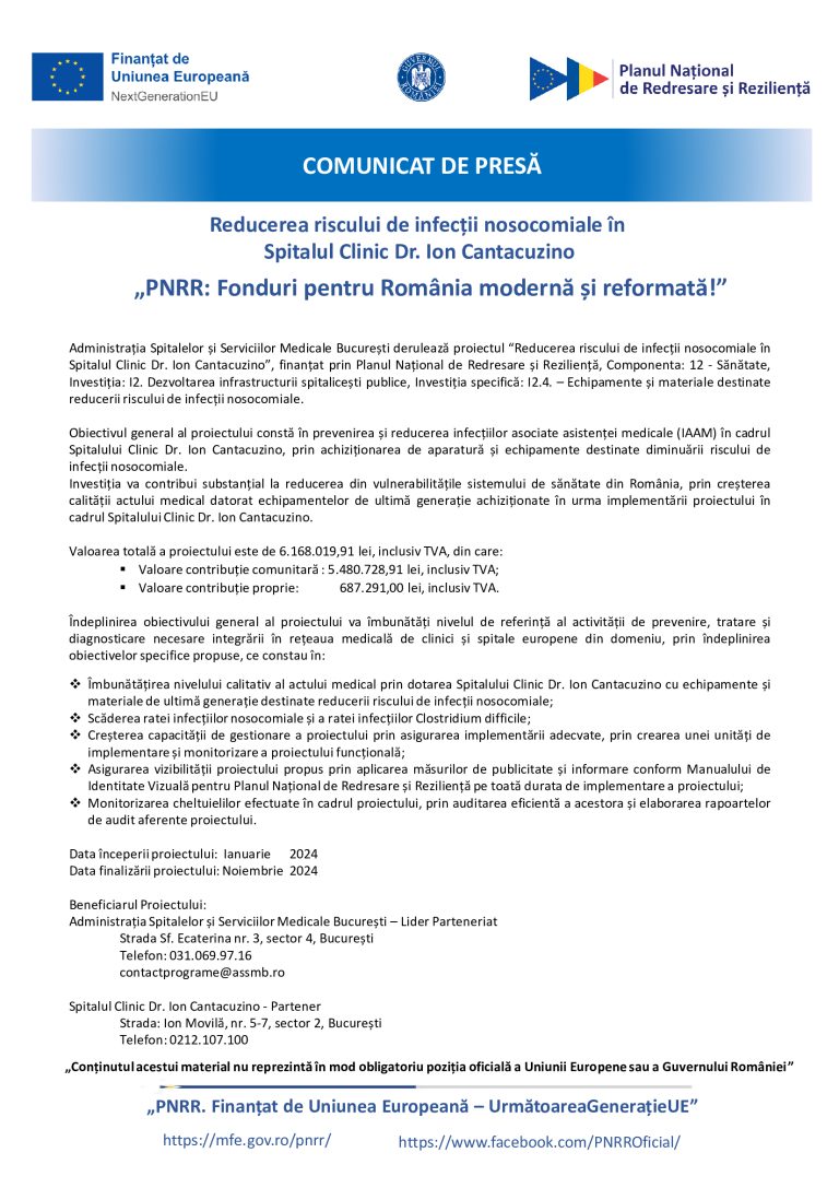 Comunicat de presă Administrație Spitalelor și Serviciilor Medicale București