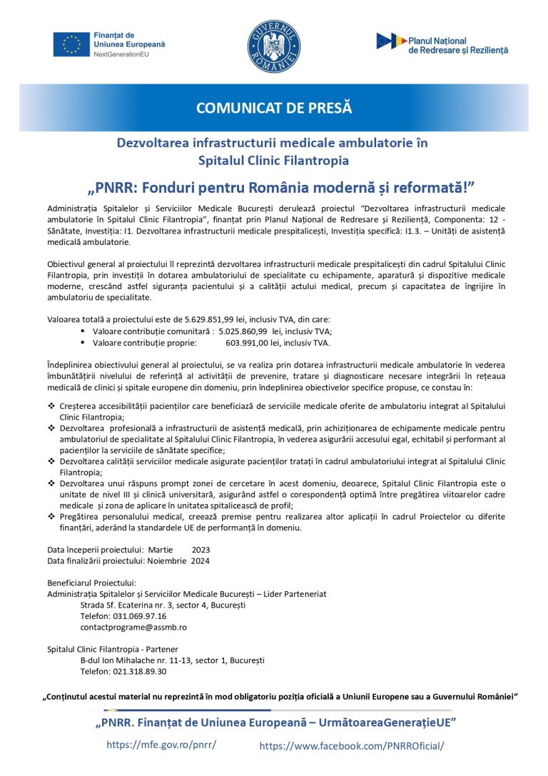 Comunicat de presă Administrația Spitalelor și Serviciilor Medicale București