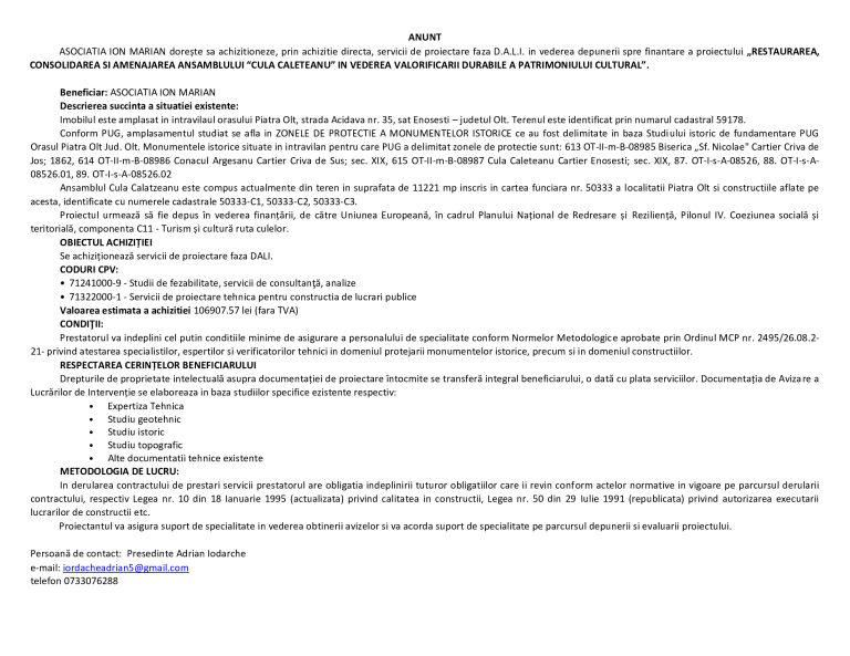 Anunt ASOCIATIA ION MARIAN