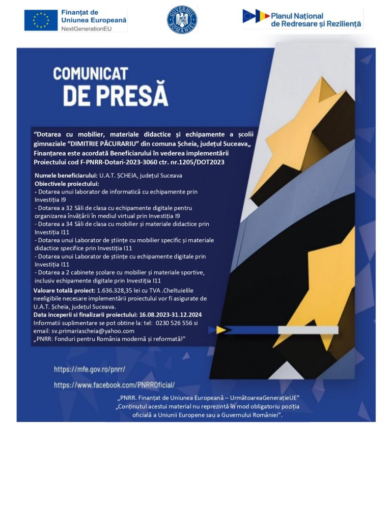 Comunicat de presă U.A.T. Comuna Șcheia