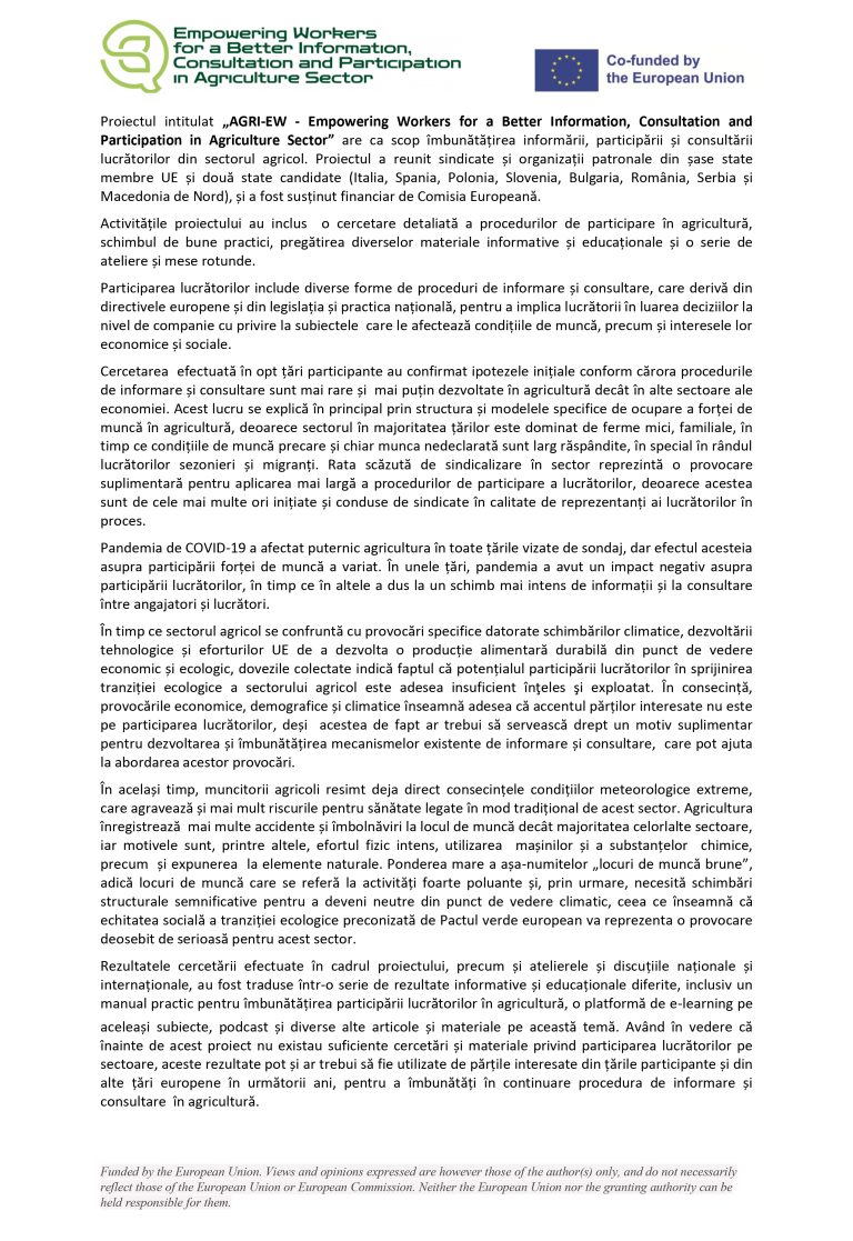 Comunicat de presă AGRI-EW