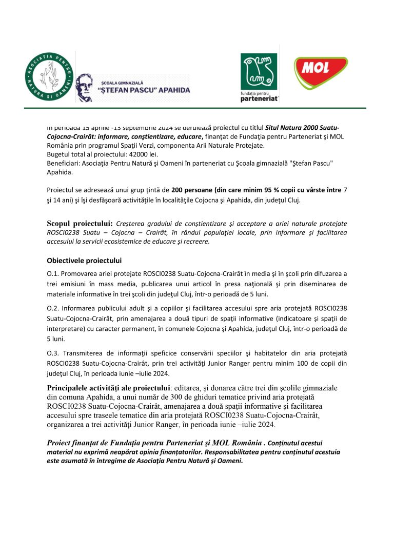 Comunicat de presă Asociaţia Pentru Natură şi Oameni