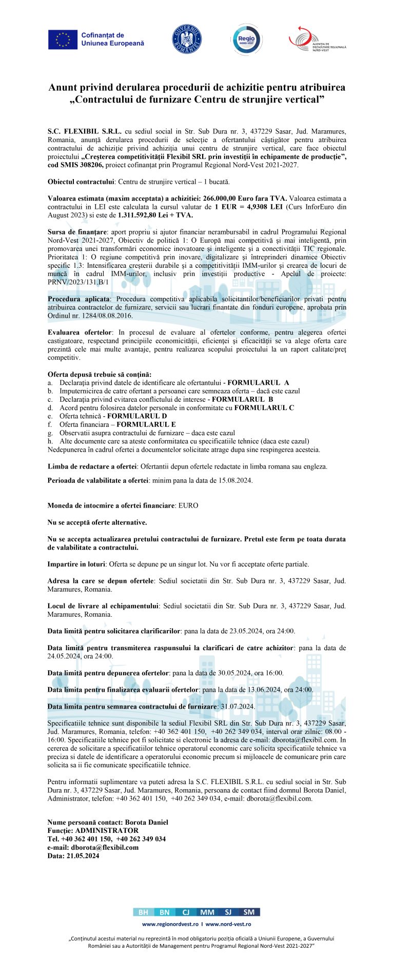 Comunicat de presă S.C. FLEXIBIL SRL
