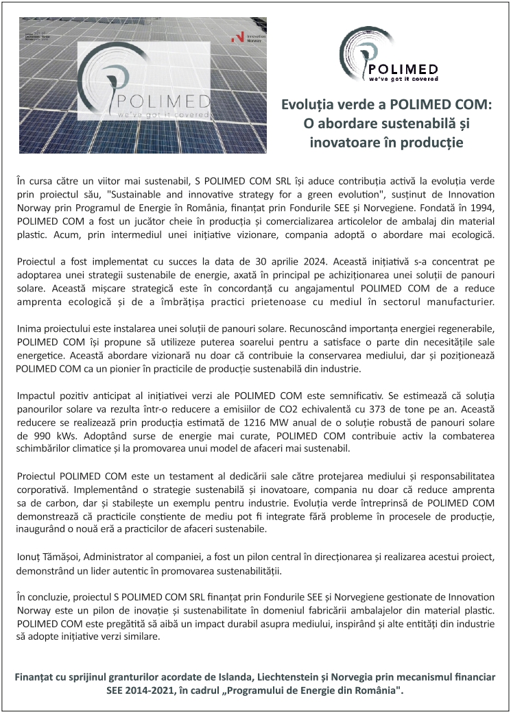 Comunicat de presă POLIMED COM SRL