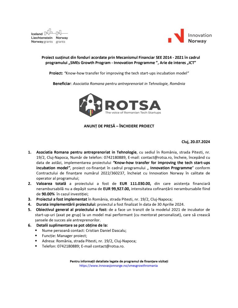 Comunicat de presă ROTSA